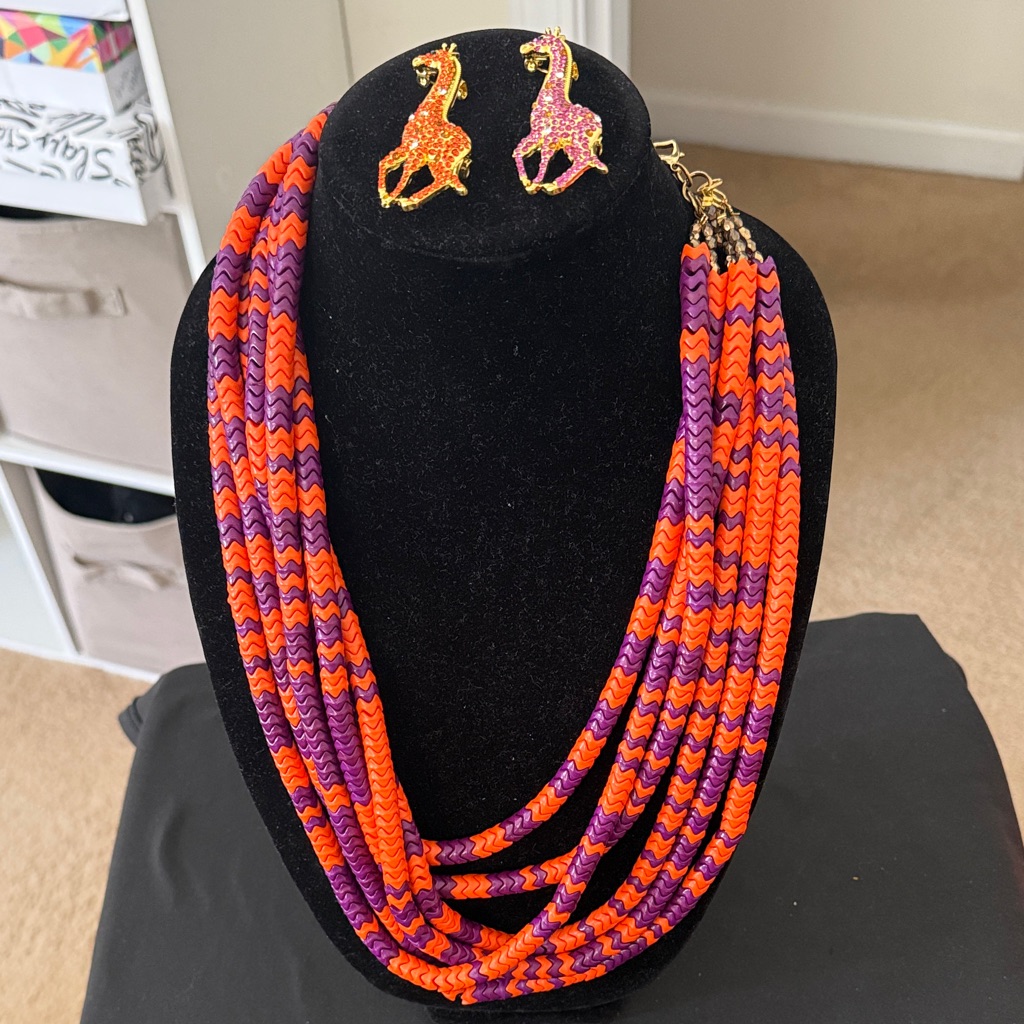 Sassy Jones Bold Purple Orange Multi-Strand Statement Necklace Brooches 65$